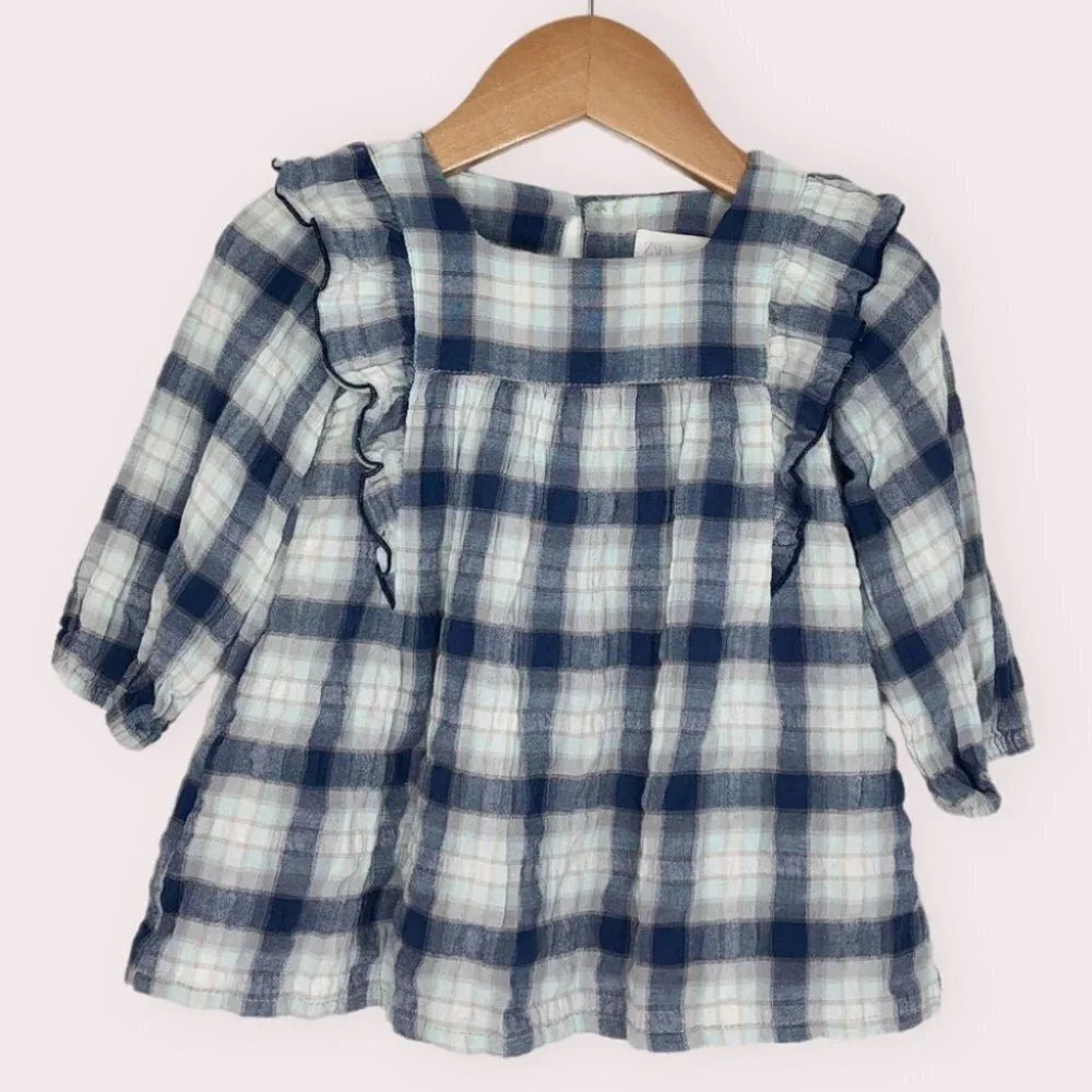 Zara blouse long sleeve blue plaid size 9-12‎ months